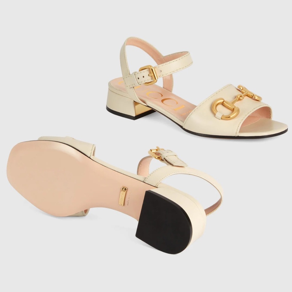 NEW Gucci Cream Horsebit leather Sandals - Picture 3 of 10